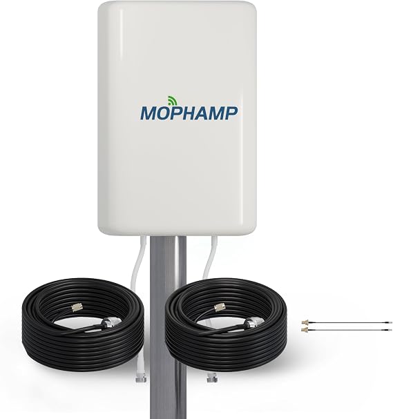 4G 5G MIMO Panel Antenna Outdoors with Twin 32ft Cable and SMA-TS9 Adapters Work with Routers, Modems, Hotspots | Standard Kit
