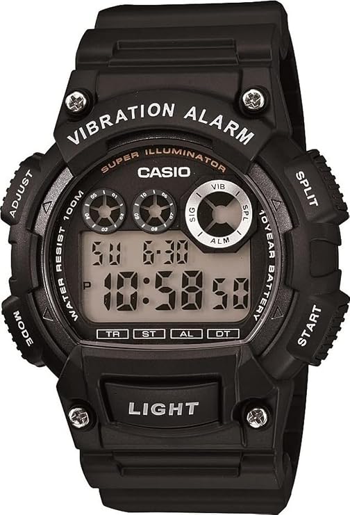 Casio W735H Series | Mens Digital Watch | 1/100 SEC Stopwatch | Countdown Timer | Super Illuminator LED Light | 100 M Water Resistance | Daily Alarm | Auto Calendar | Dual Time | 10 Yr Battery