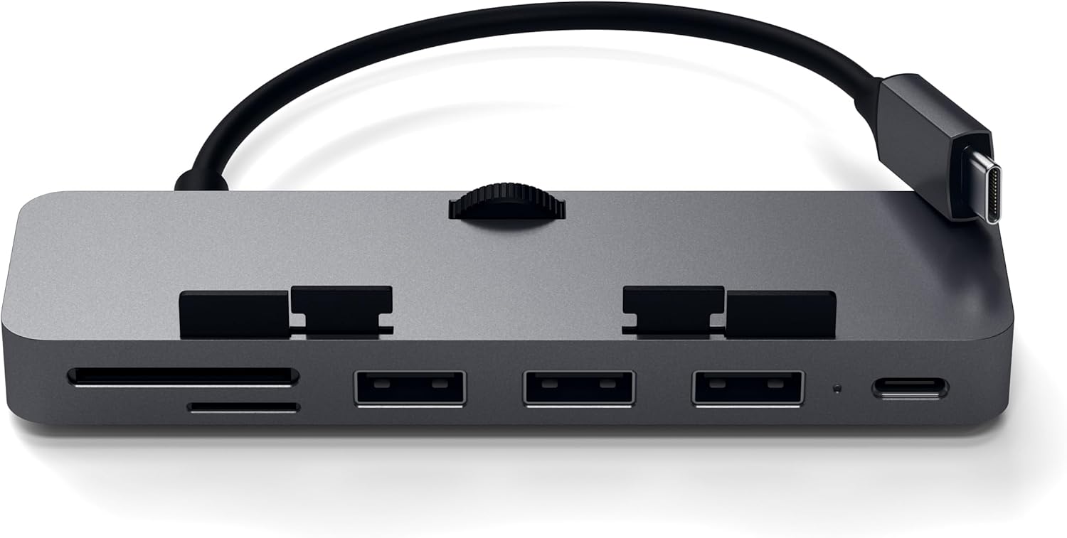 SATECHI Aluminum Type-C Clamp Hub Pro with USB-C Data Port, USB-A 3.0 Data, MicroSD Card Reader - Compatible with 202020192017 iMac & iMac Pro, Does Not Fit 2021 iMac Space Grey
