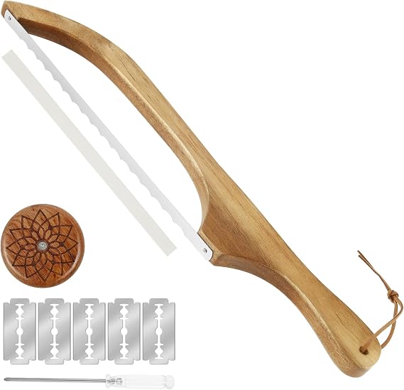 Bow Bread Cutter,40x7cm Bread Knife with Stainless Steel Serrated Blade & Blade Comfortable Grip Protector for Sourdough Bagels Baguettes