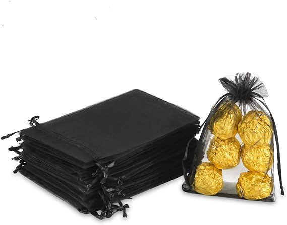 Hopttreely 100PCS 4x6 (10x15cm) Sheer Drawstring Gift Bags, Black Organza Wedding Party Favor Pouches Jewelry Christmas Festival Gift Bags