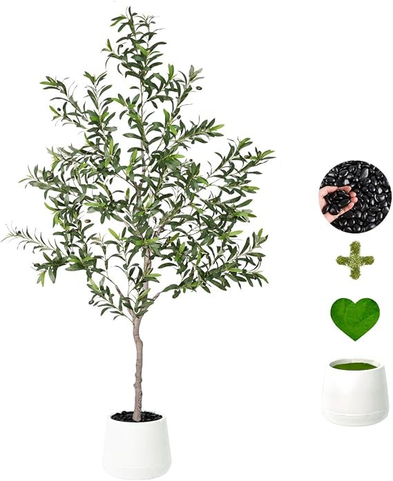 Artificial Olive Trees Indoor,Faux Olive Tree with White Planter Pot,Artificial Plants Lifelike Fruits for Home Office MeetingRoom Living Room Indoor Outdoor Decor(4.2ft)