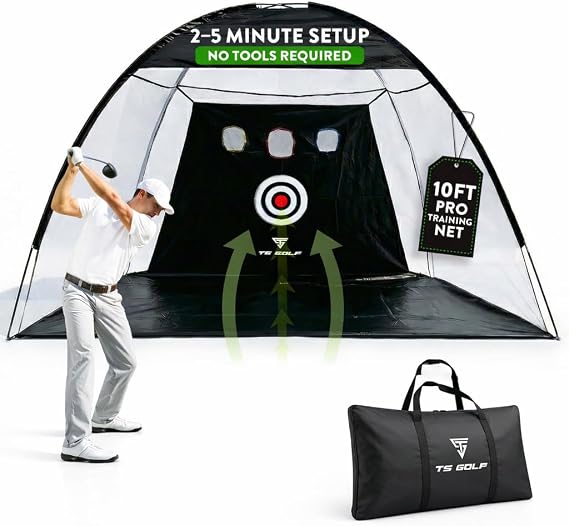 Golf Net With Carry Bag | 10x7ft High Impact Net | 3 Target Pockets, Heavy-Duty Durable Mesh, Fiber Glass frame, Quick Assembly, Indoor & Outdoor, Driving & Chipping Practice