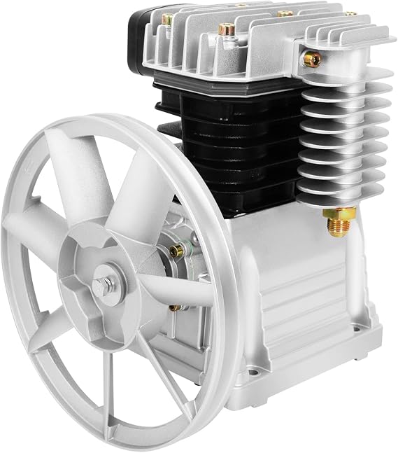 3HP Air Compressor Pump Head with 2 Cylinders & Belt Pulley, Air Compressor Head -960RPM Speed & Low Noise, Industrial Use for Machinery, Construction, Electronics (Model 2065-420L)