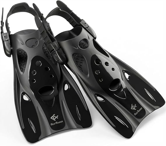 Reef Tourer RF0106P Reef Tourer Can Be Worn Along With Marine Shoes, Adjustable Strap Included, Lightweight, Compact, Snorkeling Fin, Black/Blue/White