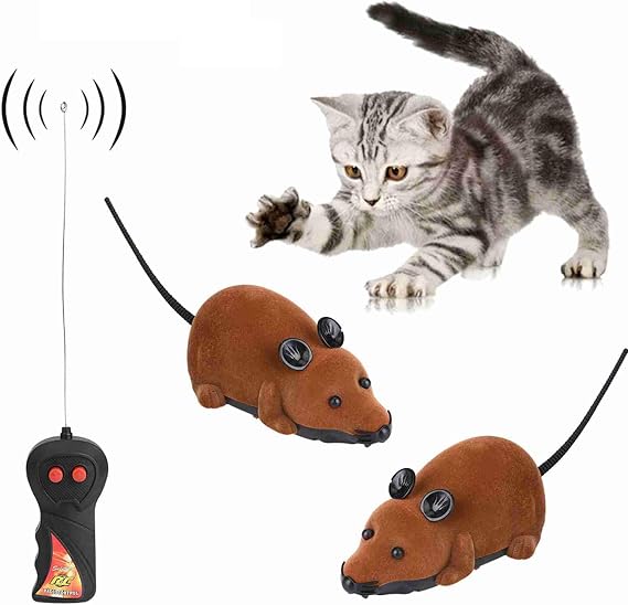 Tyenaza Interactive Cat Toy Mouse, Funny Chasing Electric Kitten Toy Electronic Wireless Remote Control Mock Mouse Mice Toys(Brown)