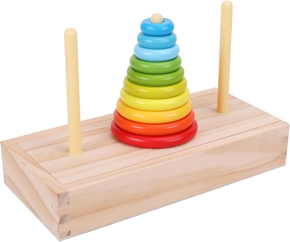 Tower of Hanoi,Wooden Towers of 10 Rings Puzzle with Storage Box