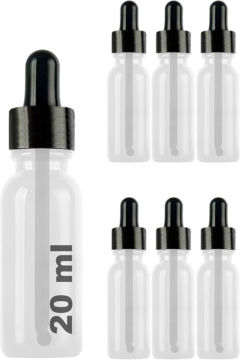 Afracam 20ml Dropper Dropper Bottle with Metal Lid Serum 20 cc Glass Bottle 6 Pieces (Black Lid, Transparent)
