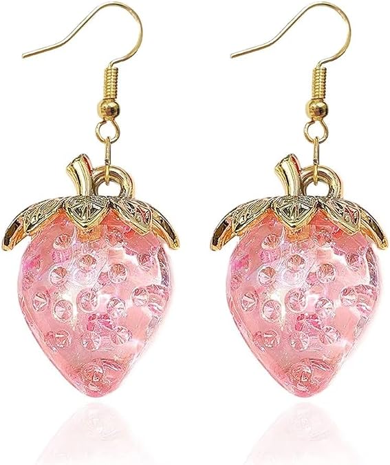 Colorful Strawberry Earrings for Women Cute Sweet Resin Simulated Red Strawberry Drop Dangle Earring Acrylic Fruit Jewelry