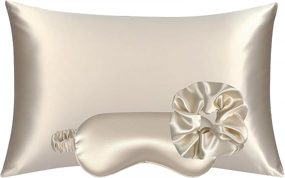 3-Pack Silky Satin Sleep Set Pillowcase, Eye Mask, Scrunchie