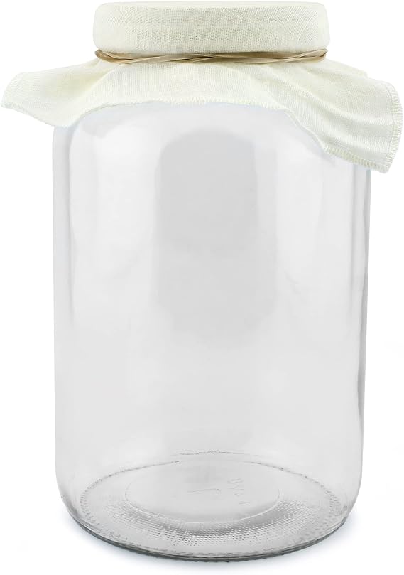Cornucopia Brands 1 Gallon Glass Kombucha Jar w/Cotton Cloth Cover & Plastic Lid for Storage after Brewing