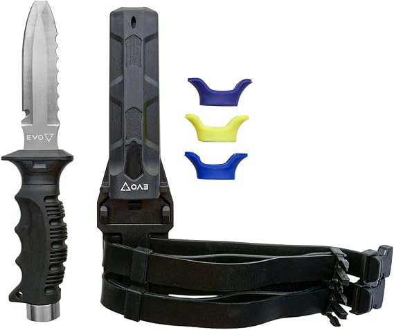EVO 420 Stainless Blunt Scuba Dive Knife - 5" Premium Diving Knife with Blunt Tip, Serrated Top Edge, and Built-in Line Cutter - Scuba and Snorkeling Gear - Underwater Equipment and Accessories