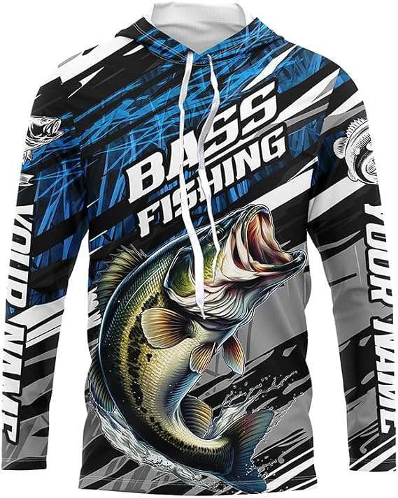 Bass Fishing Camo Long Sleeve Fishing Shirts, Custom Bass Tournament Fishing Jerseys | Blue