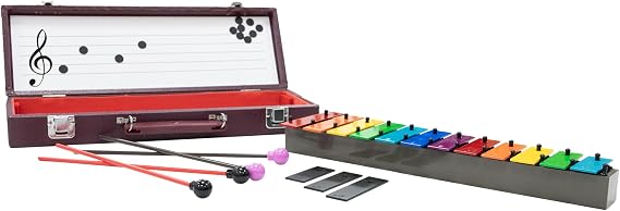 Basic Beat BB12B 12-Note Glockenspiel Kit - Colored Bells, Hard-Shell Case with Magnetic Staff Board, 12 Magnets, Extra F# & Bb Bars, and Dual Mallets Included