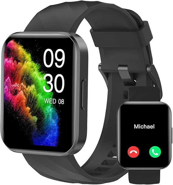 RUIMEN Smart Watches for Men Women, Bluetooth Calls, Fitness Tracker Black | for iPhone/Android Phones, 1.85" HD, Heart Rate Monitor Sleep Tracker, Step Calories Counter, 100+ Sports Types, Waterproof