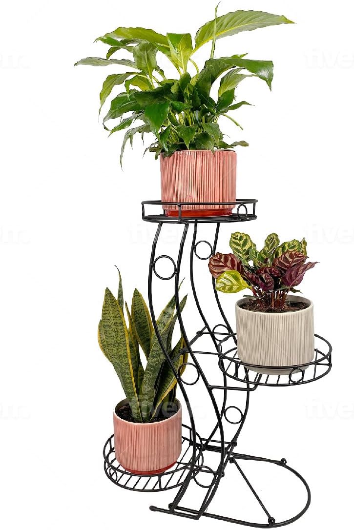 Cocoyyard 3 Tier Metal Plant Stand for Indoor Outdoor Corner. Flower Pot Holder Rack. No Assembly Tools Required. Tri Level Planter Shelf, Indoor Outdoor Modern Planters, Decorative Garden Stands Large