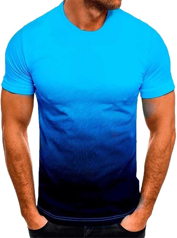 Mens Gradient Shirts Slim Fit Ombre Casual Streetwear Crew Tops