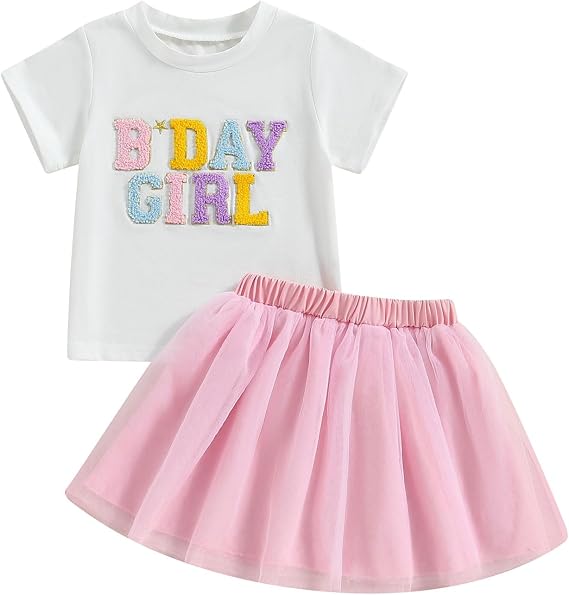 Biayxms Baby Girl Birthday Outfit Embroidery Birthday Girl Short Sleeve Shirts and Tutu Skirts Set Baby Girl Birthdays Outfit