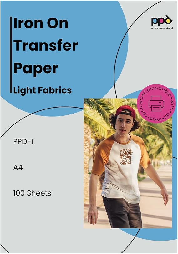 PPD 100 Sheets 8.5x11" Iron-on Heat Transfer Vinyl Paper Light Fabrics