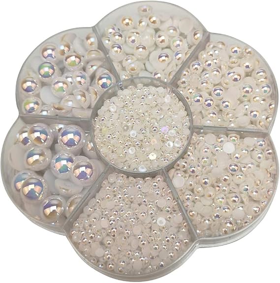 Chenkou Craft 3000PCS 1 Box White AB Round Flatback Imitation Half Pearls Bead Loose Beads Gem (White AB Half Ball)