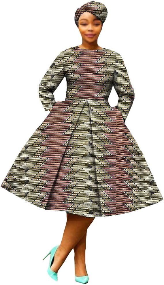 African Dashiki Dresses for Women Party Flower Floral Fashion Culture Vintage+Headwrap 3545 inch
