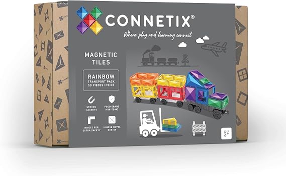 CONNETIX Magnetic Tiles Rainbow Transport Pack, 50 Pieces