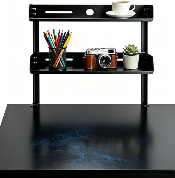 Yuxh Desk Clamp Shelf 15 Inch, Black | Space-saving, clip on or under shelf for panel tabletop, office, study room & gaming setup, easy drill-free assembly