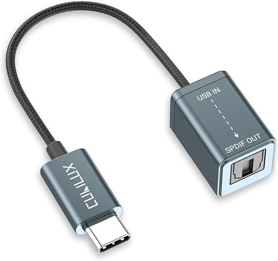 Cubilux USB to S/PDIF Transmitter for Music Playing, USB C to TOSLINK Output Adapter (Stereo Sound), USB Optical Audio Converter Suitable for iPhone 17/16/15 Series - Not for 7.1/5.1, NOT for TV