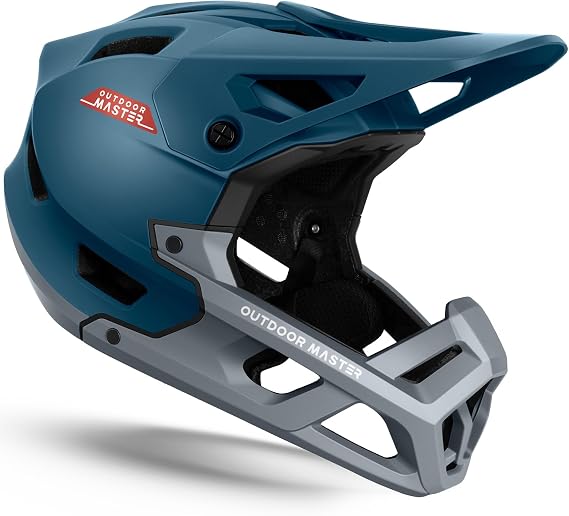 OutdoorMaster Full Face Mountain Bike Helmet, Lightweight for BMX/DH | PC + EPP, 27 vents, Removable liner, 2 D-rings, Goggle strap channel, Pivoting visor, Fits 57-62cm, For downhill/BMX/MTB