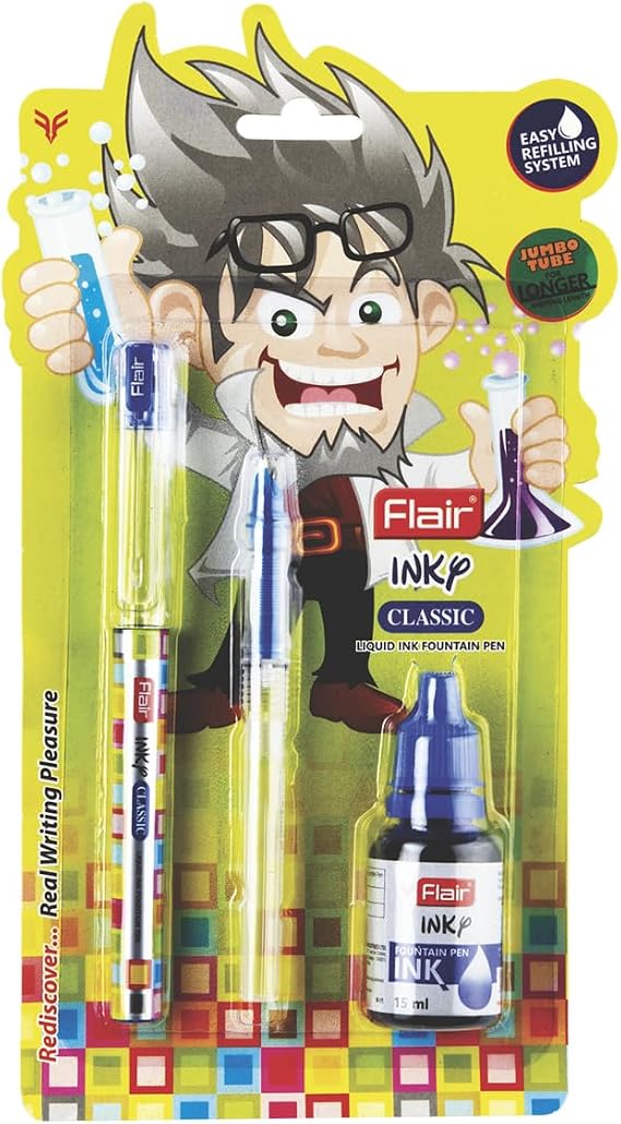 FLAIR Inky Series Classic Liquid Ink Fountain Pen Blister Pack | Easy Refilling With Jumbo Tube For Longer Writing