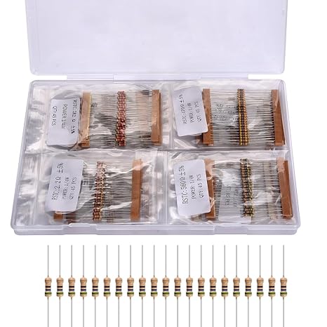 1125-Piece 25-Value Resistor Assortment Kit (1Ohm-1M Ohm) 1/4W 5% Carbon Film Resistors - RoHS Compliant for Electronics Projects & DIY Repairs