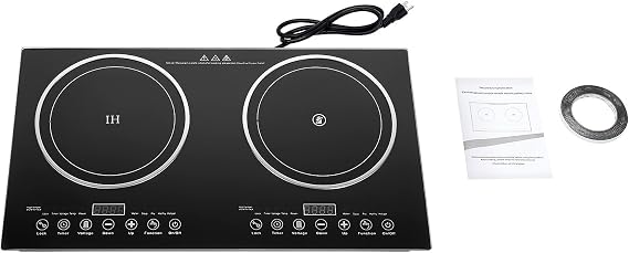 Double Hot Plates Electric Burner, 2400W Countertop Cooktop with 8 Gears Adjustable Temperature Control, Hot Plates for Cooking Portable Electric Stove, Black Stainless Steel Cooktop