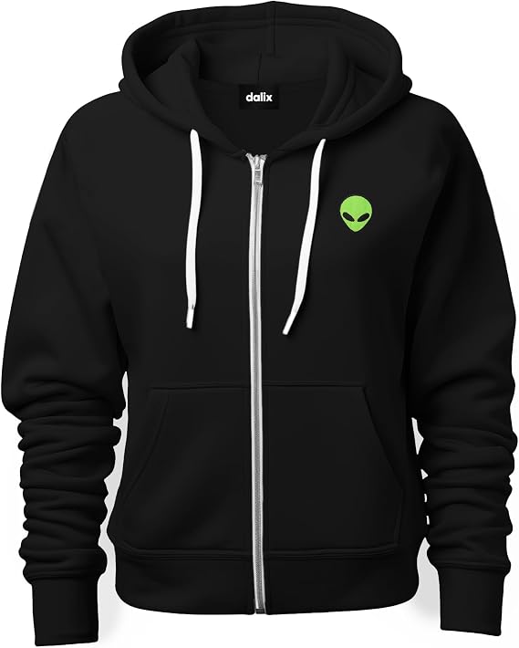 DALIX Alien Embroidered Zip Hoodie Fleece Long Sleeve Pocket Warm Soft Mens