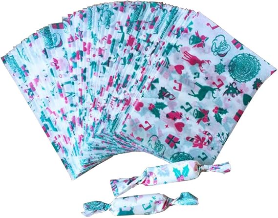 Maya Star 500 Sheets Parchment Nougat Making Wrappers Candy Twisting Sweet Wax Paper Sugar Candy Wrapping Paper 5x3.5Inch(Red Christmas)