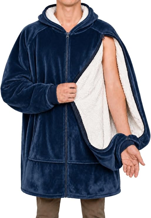 Oversized Wearable Blanket Hoodie, Zip-Open Sleeves, Dialysis, Chemo