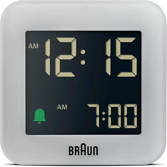 Braun BC08G Dijital Seyahat Çalar Saati, Gri, Erteleme, Kompakt Boyut, Negatif LCD Ekran, Hızlı Ayarı, Artışlı Bip Alarmı.