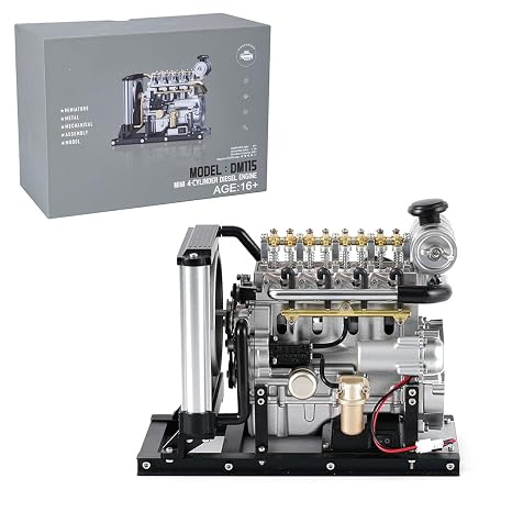 Mini Four Cylinder Engine Kit That Runs, DM115 1/10 DIY Full Metal Mini OHV Inline Diesel Engine with Cooling Function (300+PCS)