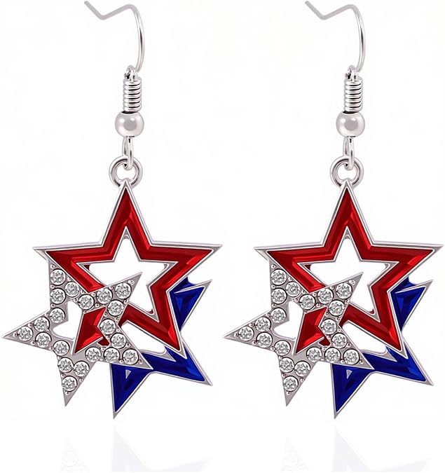 4th of July Earrings for Women Patriotic American Flag Earrings USA Dangle Earrings Red White Blue American Flag Dangle Earring Patriotic Independence Day Earring