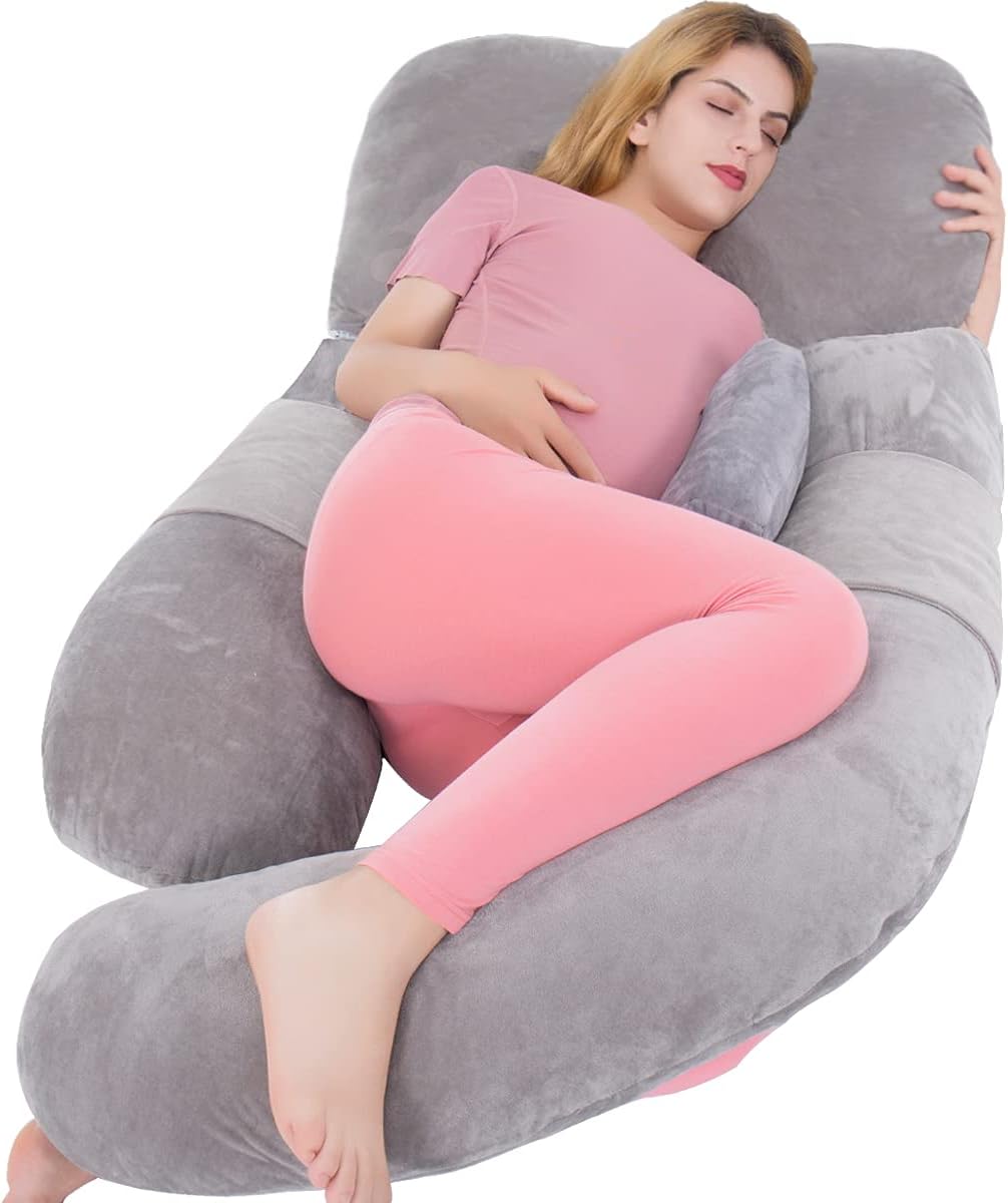 AS AWESLING 60in Full Body Pillow | Nursing, Maternity and Pregnancy, Extra Large U Shape Pillows | Lounger with Detachable Side, Separate Support Pillow and Removable Cover Grey
