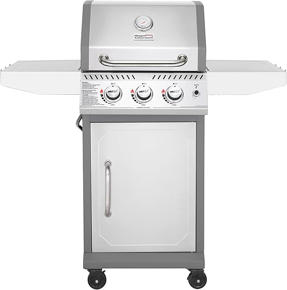 Royal Gourmet GG3001S 3-Burner Propane Gas Grill, 25,500 BTUs, Silver | Gas Grill with Warming Rack & Easy Electronic Ignition System | Stainless Steel Cabinet Style | Perfect for Barbecue Grilling
