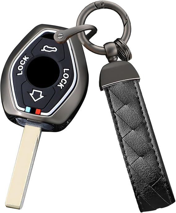 Keyless Remote Key Fob Cover with Keychain Compatible with BMW E38 E39 E46 E53 E60 E63 E61 E64 E83 E85 E86 M5 325i X3 X5 Z3 Z4 3 5 7 Series Key Shell Case Car Accessories-Long Chain Black