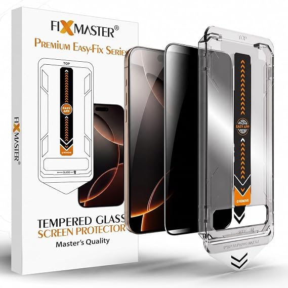 Fixmaster iPhone 15 Plus ve iPhone 16 Plus ile Uyumlu Hayalet (Privacy) Temperli Cam, Easy Fix Kolay Kurulum Serisi Yüksek Kaliteli Ekran Koruyucu