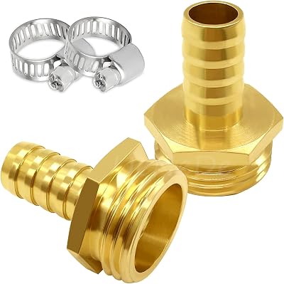 Uenede 2PCS Brass 12 Barb x 34GHT Male Garden Hose End Connector Splicer Mender Repair Fitting Include Clamps