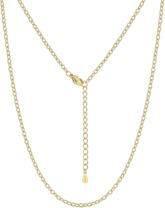 Silvora Necklace Chain for Women, 2.5MM Silver Chains Rolo Cable Necklace 316L Stainless Steel 14K Gold Plated Black Rose Gold Plated Womens Chain for Pendant 14"-30" Length