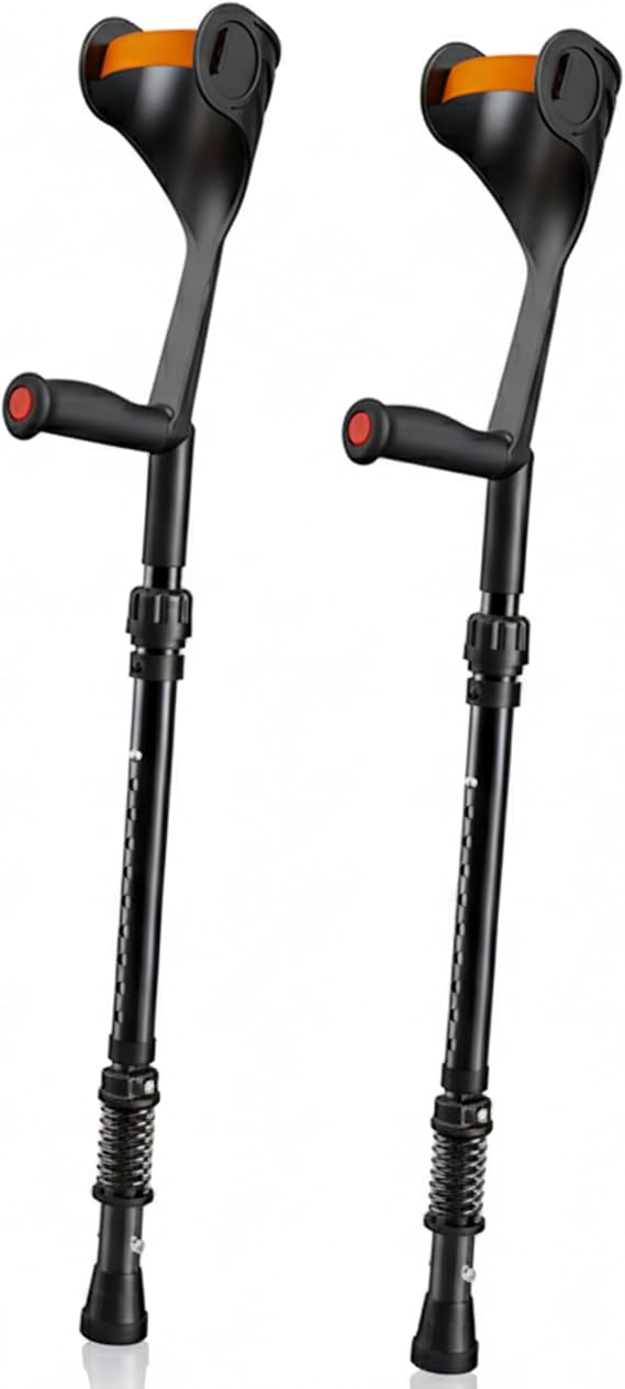 Shock Absorbing Elbow Crutches (Pair) | Height Adjustable Push-Button Adult Crutches with Soft Touch Ergonomic Handles | Anti-Slip Rubber Tips | Impact-Reducing Walking Support