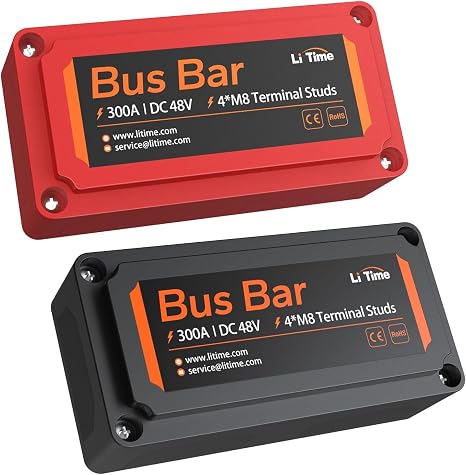 LiTime 300A Bus Bar Power Distribution Block, 4 M8 Studs, Red and Black