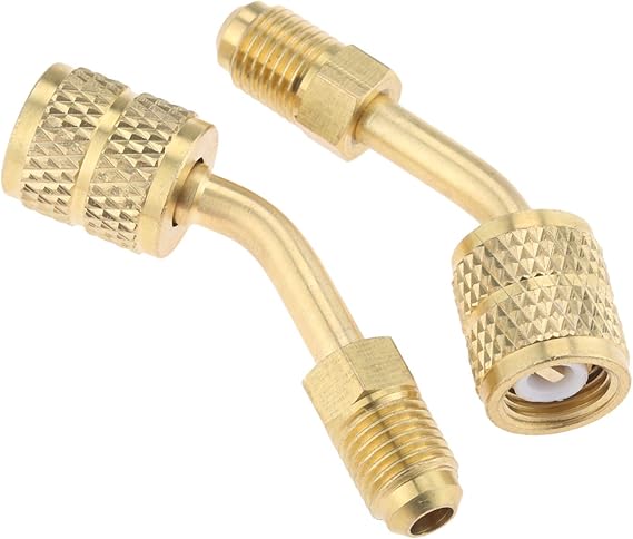 gohantee R410a Adapter 5/16 Female, 1/4 Male SAE Swivel Adapter Fits for Mini Split System Air Conditioners, HVAC and Refrigeration Service with 45 Angle Thimble Pack of 2