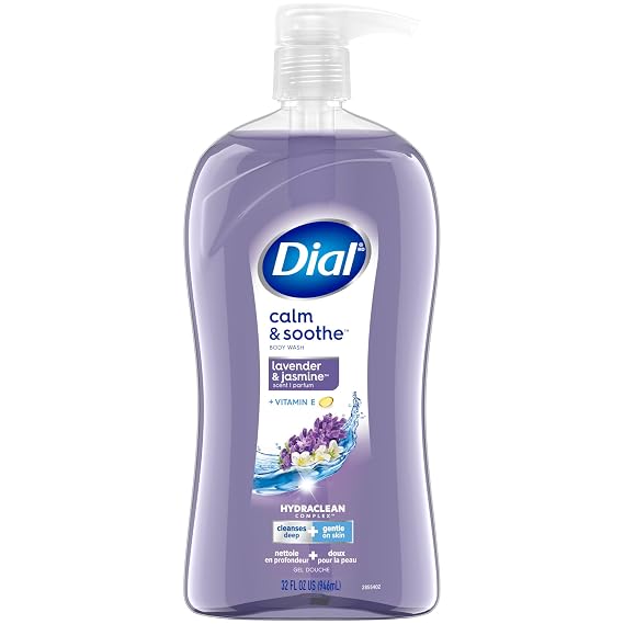 Dial Body Wash, Calm & Soothe Lavender & Jasmine, 32 Fl Oz, Hydraclean Complex & Vitamin E, Gentle, Leaves Skin Feeling Nourished, Dermatologist-Tested, No Parabens & Sulfates