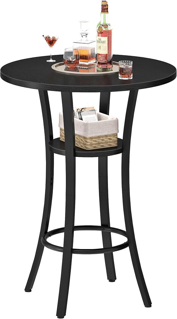 CHOEZON Round Bar Table, 2-Tier High Top & Counter Height Dining Table, Small Kitchen Dining Tables, for Bistro, Pub, Kitchen, Living Room, Black TBT03BB