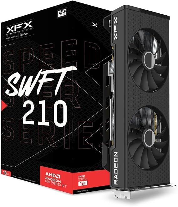 XFX Speedster SWFT210 Radeon RX 7800XT Gaming Graphics Card with 16GB GDDR6 HDMI 3xDP, AMD RDNA 3 RX-78TSWFTFP